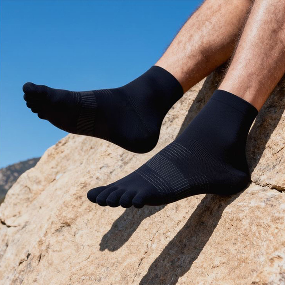 Men's Lightweight Mini-Crew Length - Black Color Toe Socks – Blister-Free, Moisture-Wicking