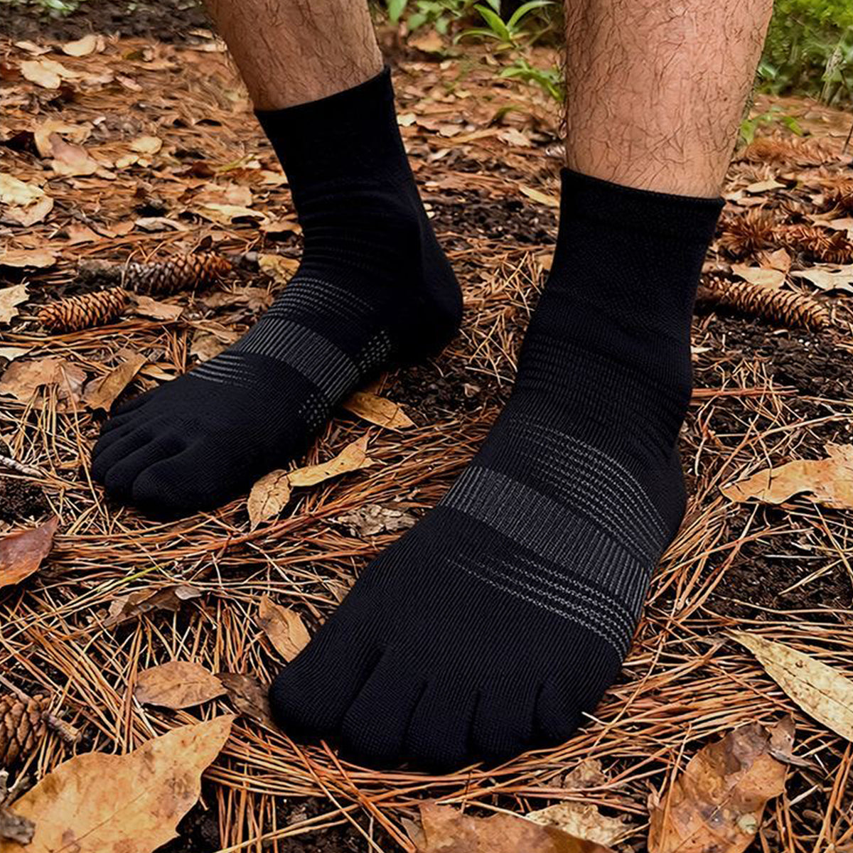 Men's Lightweight Mini-Crew Length - Black Color Toe Socks – Blister-Free, Moisture-Wicking
