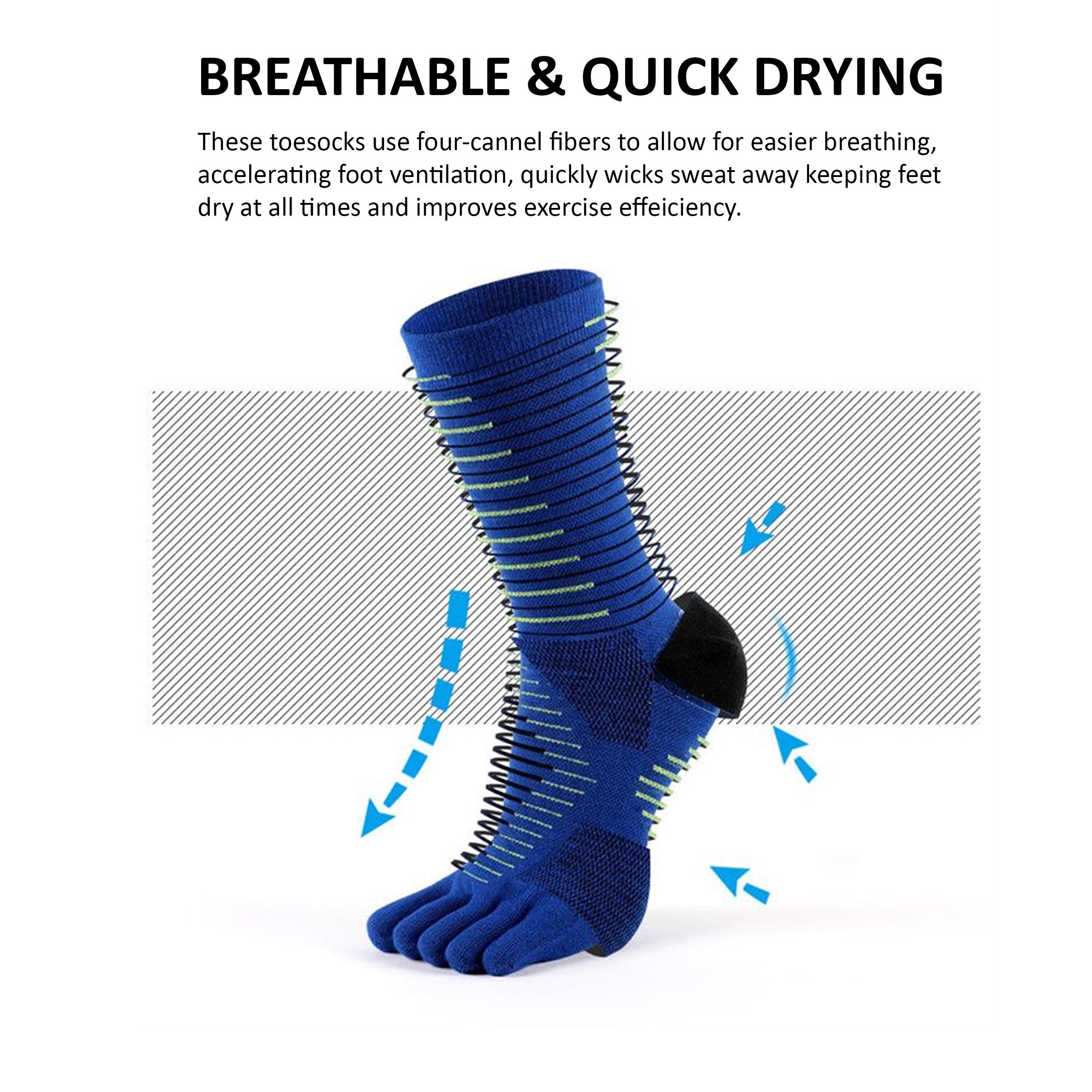Men's Lightweight Crew Length Toe Socks – Blister-free, Moisture-Wicking