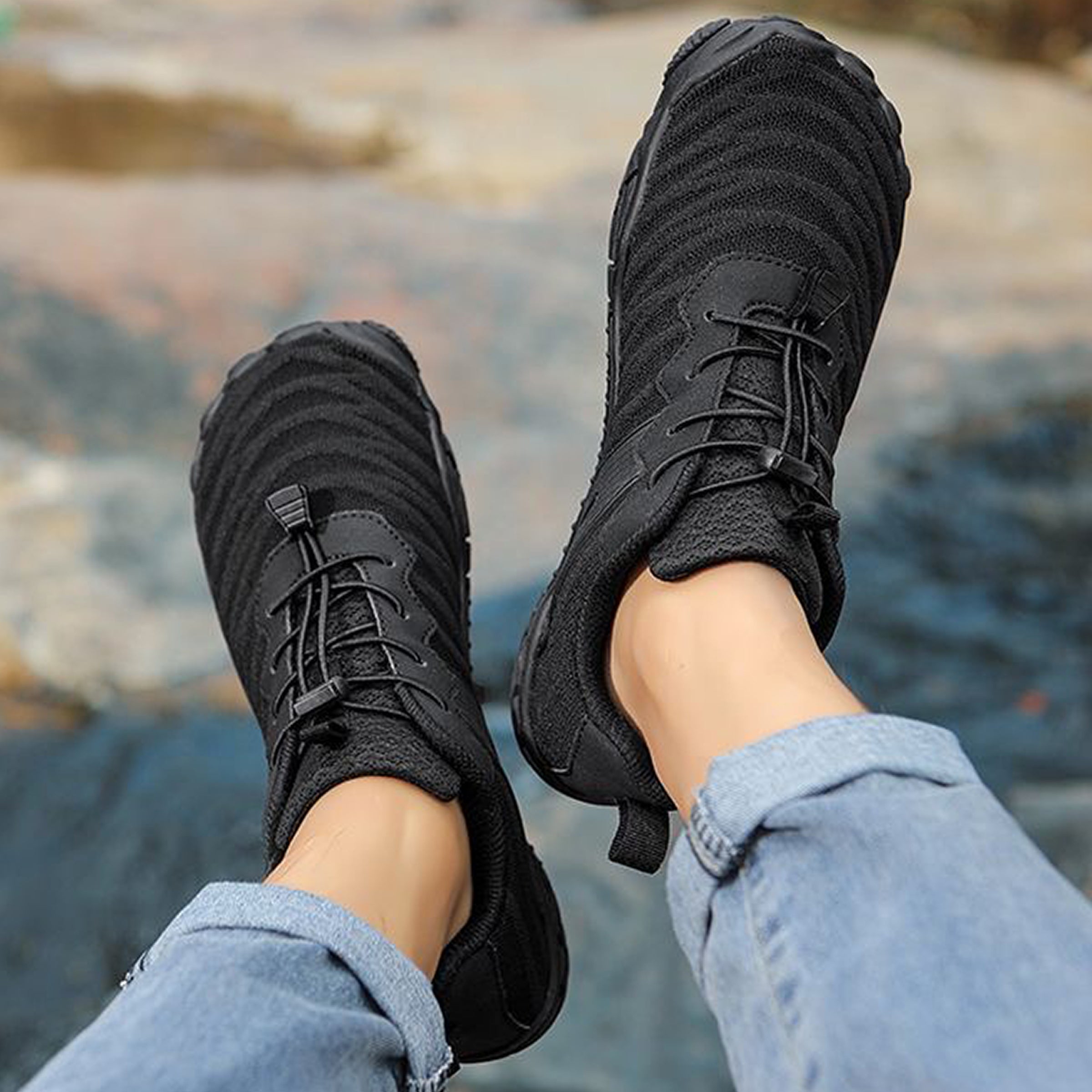 Men's Minimalist Jet Black Barefoot / Gym Shoes with Arch Support – Lightweight, Flexible & Zero-Drop