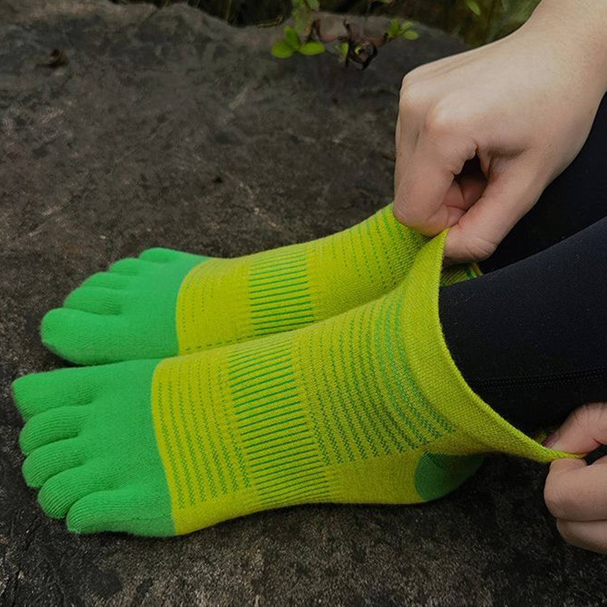 Women's Lightweight Ankle Length - Yellow Lime & Green Color Toe Socks – Blister-free, Moisture-Wicking