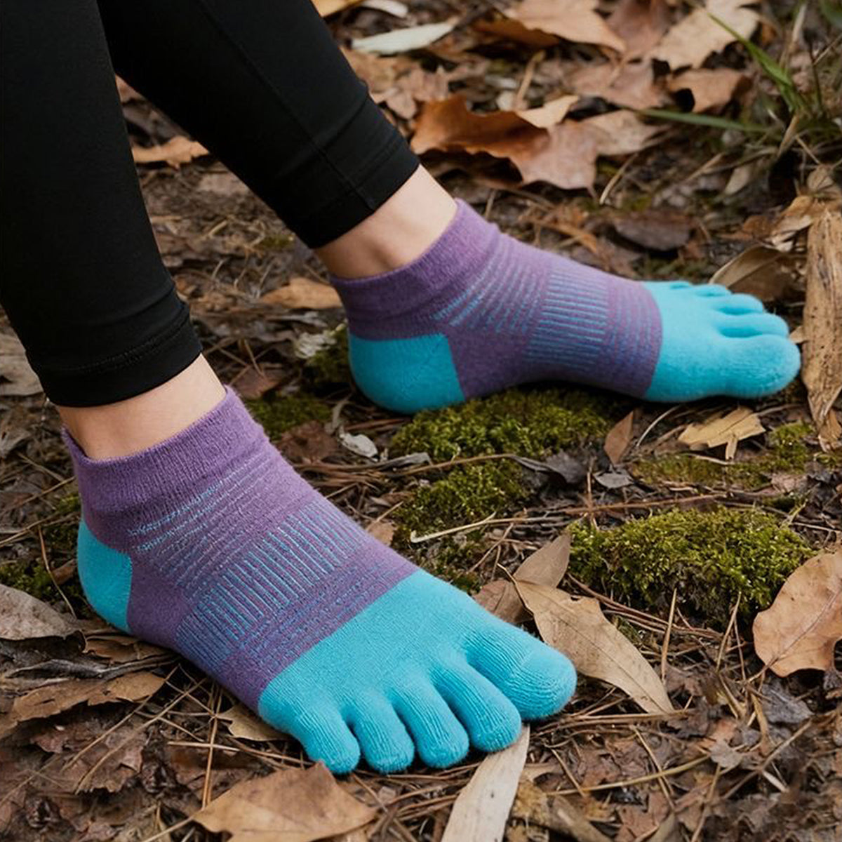 Women's Lightweight Ankle Length - Orchid & Aqua Blue Color Toe Socks – Blister-free, Moisture-Wicking