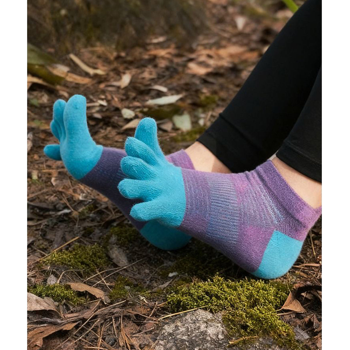 Women's Lightweight Ankle Length - Orchid & Aqua Blue Color Toe Socks – Blister-free, Moisture-Wicking
