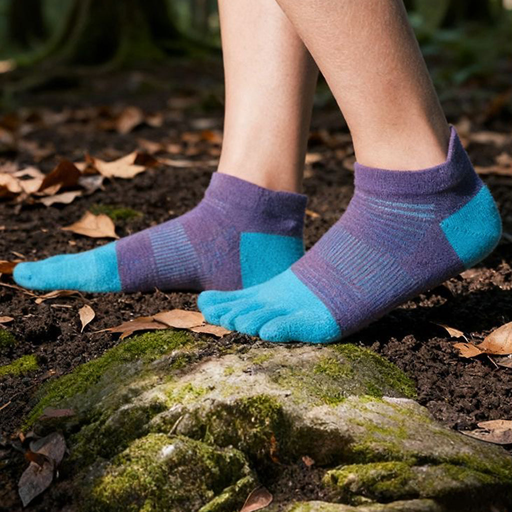 Women's Lightweight Ankle Length - Orchid & Aqua Blue Color Toe Socks – Blister-free, Moisture-Wicking