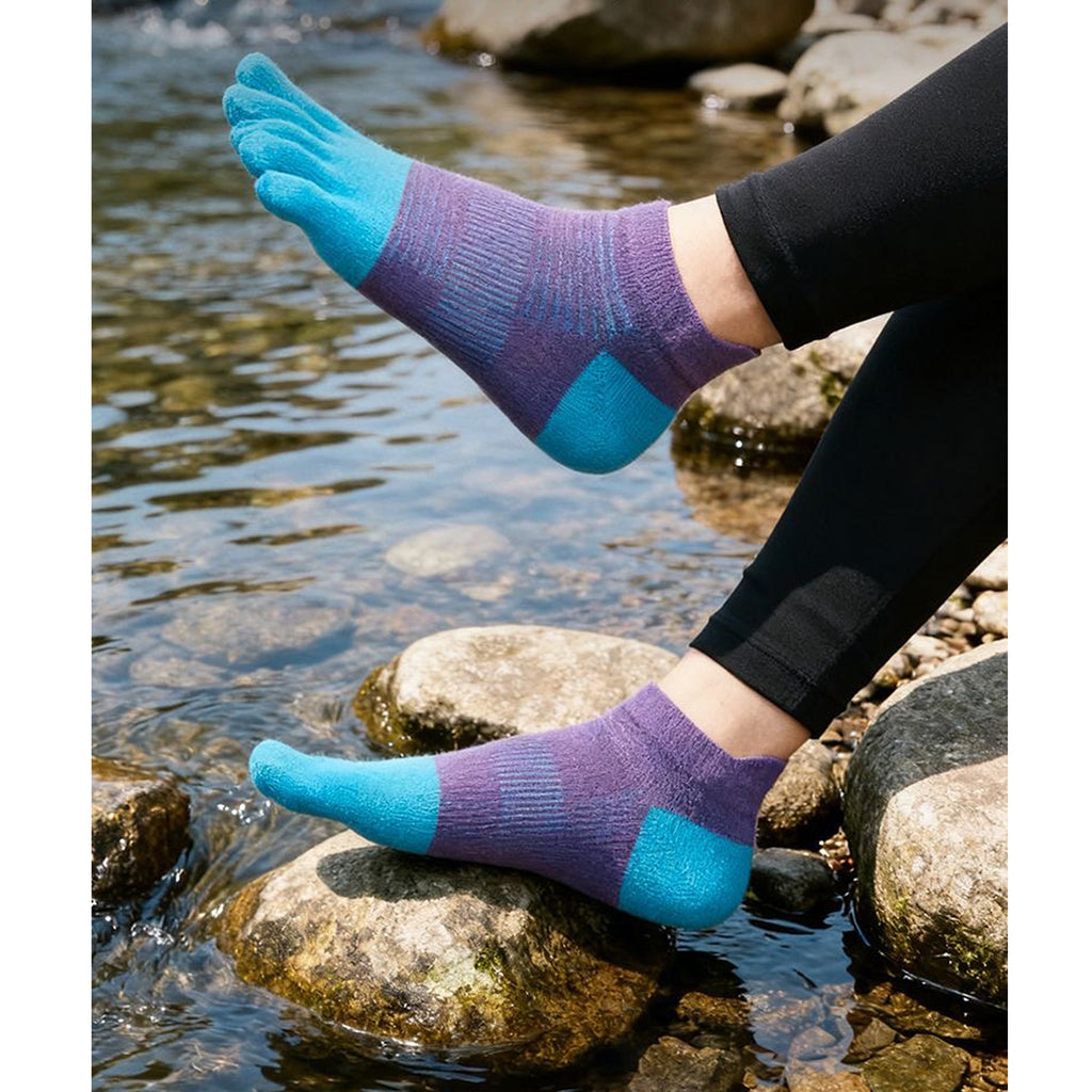 Women's Lightweight Ankle Length - Orchid & Aqua Blue Color Toe Socks – Blister-free, Moisture-Wicking