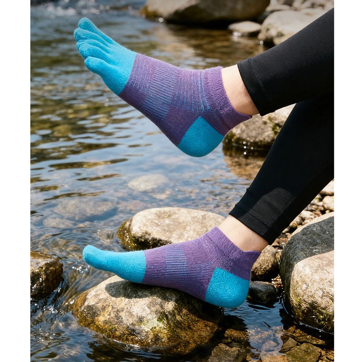 Women's Lightweight Ankle Length - Orchid & Aqua Blue Color Toe Socks – Blister-free, Moisture-Wicking